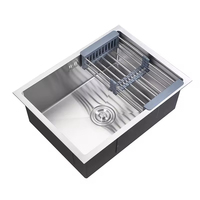 Évier de cuisine intelligent côté gauche, multifonctionnel, à cuve unique rectangulaire, surface brossée, design moderne fait main, robinet 304