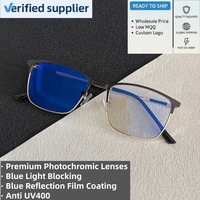 Lunettes photochromiques en alliage pour hommes, anti-lumière bleue, anti-UV400, anti-reflet bleu, métalliques, carrées, photogray, anti-reflet.