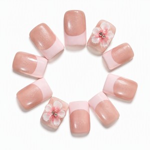 Uñas Postizas Francesas con Brillo Rosa, 10 Piezas, Uñas Cuadradas Pre-Diseñadas, Cobertura Completa, Reutilizables, Acrílicas para Dedos - Product Image 3