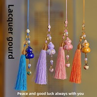 Pendentif en gourde laquée grand format du Temple Lingyin, avec cordon à pompon tressé à la main, chaîne de téléphone portable, création culturelle et artistique