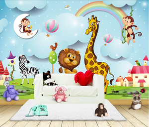 Mural de Arte de pared de animales de dibujos animados para niños, <span class=keywords><strong>papel</strong></span> tapiz no tejido personalizado de Rainbow Zoo para decoración de habitación de niños - Product Image 2