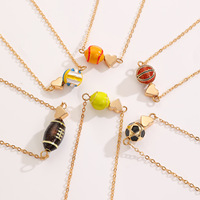 Zierliche Herz-Sportball-Anhänger-Halskette, vergoldet, Fußball, Basketball, Volleyball, Charm-Halskette, trendiger Sportfan-Schmuck, Geschenk