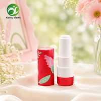 Tube vide pour rouge à lèvres et baume à lèvres, design populaire, mignon, rond, rouge et rose, avec motif végétal, emballage plastique personnalisé en gros