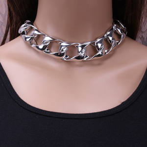 European American Fashion <b>Chunky</b> Chain Choker Gold <b>Silver</b> Zinc Alloy Party <b>Necklace</b> Geometric Design CCB Short Neckwear - Product Image 2