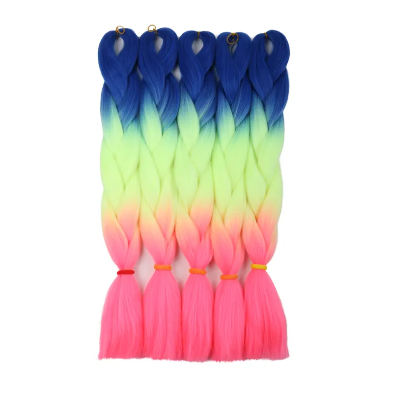 24 pouces 80g 100g pré-étiré Ombre couleur tresses synthétiques cheveux une couleur unie tricolore Jumbo Yaki tresses 100% cheveux synthétiques