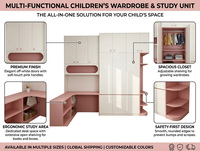 Muebles Modernos para Dormitorio de Niñas en Color Rosa, Sistema Integrado de Escritorio y Armario, Armario Infantil con Escritorio