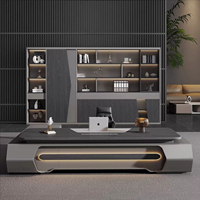 Bureau de direction luxueux et moderne, minimaliste, en forme de L, avec éclairage LED, modulaire, pour PDG, mobilier de bureau sain