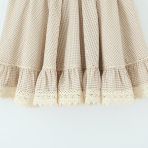 Falda informal de verano de algodón color caqui para mujer, con estampado a cuadros, ribete de encaje y cierre de cremallera. - Product Image 4