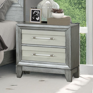 Commode de chambre à coucher à panneaux à lattes gris et blanc bicolore, meuble de rangement moderne de style transitionnel avec miroir - Product Image 2