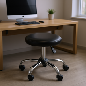 Taburete Giratorio Clark, Redondo, de Cuero Sintético, Altura Ajustable, Muebles de Oficina - Product Image 2