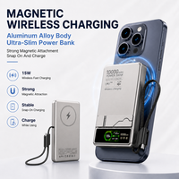Banque d'alimentation ultra-mince avec écran LED personnalisé, 5000 mAh, charge sans fil magnétique avec support pour téléphone portable