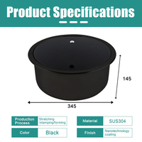 Évier rond pour camping-car en acier inoxydable SUS304 noir avec couvercle rabattable, revêtement nanotechnologique, vasque compacte pour conversion de fourgonnette Sprinter
