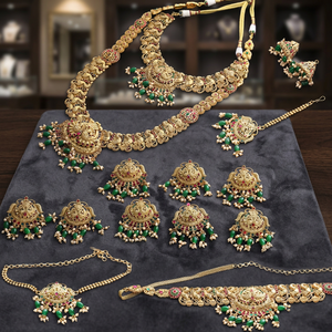 Parure de bijoux antique plaquée mat, bijoux à motifs de temples, bijoux traditionnels, bijoux fantaisie, parure de mariée antique - Product Image 4
