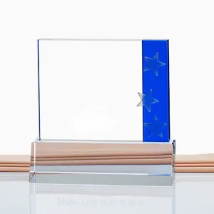 Noble Crystal Glass With Blue Crystal With Custom Logo Achievement Anniversary Business Gift Hand Craft Crystal Trophy