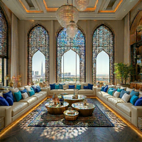Ensemble de canapés Majlis Royal Green Arabian : Canapé de sol Majlis de luxe en forme de U et mobilier de villa