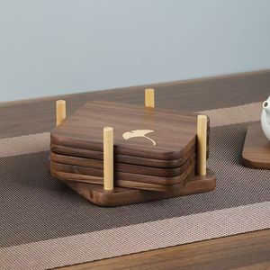 Posavasos de madera maciza, tapetes cuadrados aislantes del calor para té, café, uso doméstico - Product Image 1