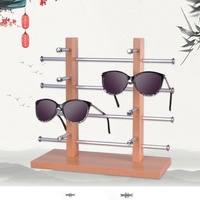 Présentoir de comptoir double rangée pour lunettes, support de rangement de bureau en bois texturé pour magasins d'optique, présentoir de lunettes de soleil, Chine