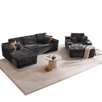 Canapé convertible en velours côtelé en forme de L, 3 places, sans structure, et fauteuil de lecture, ensemble de canapé sectionnel moderne pour salon