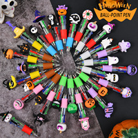 Halloween kartun Mini empat warna pulpen pena perencana siswa sekolah dasar lucu pena Multi warna alat tulis hadiah kecil
