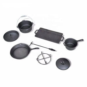Nhiệm vụ nặng nề không dính 7 mảnh gang chậu và chảo Hà Lan lò cắm trại <span class=keywords><strong>Cookware</strong></span> Set cho ngoài trời BBQ nấu ăn - Product Image 3