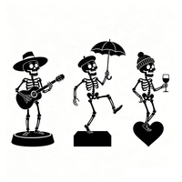 Squelette dansant et jouant en métal noir pour Halloween, à planter dans le jardin et la cour