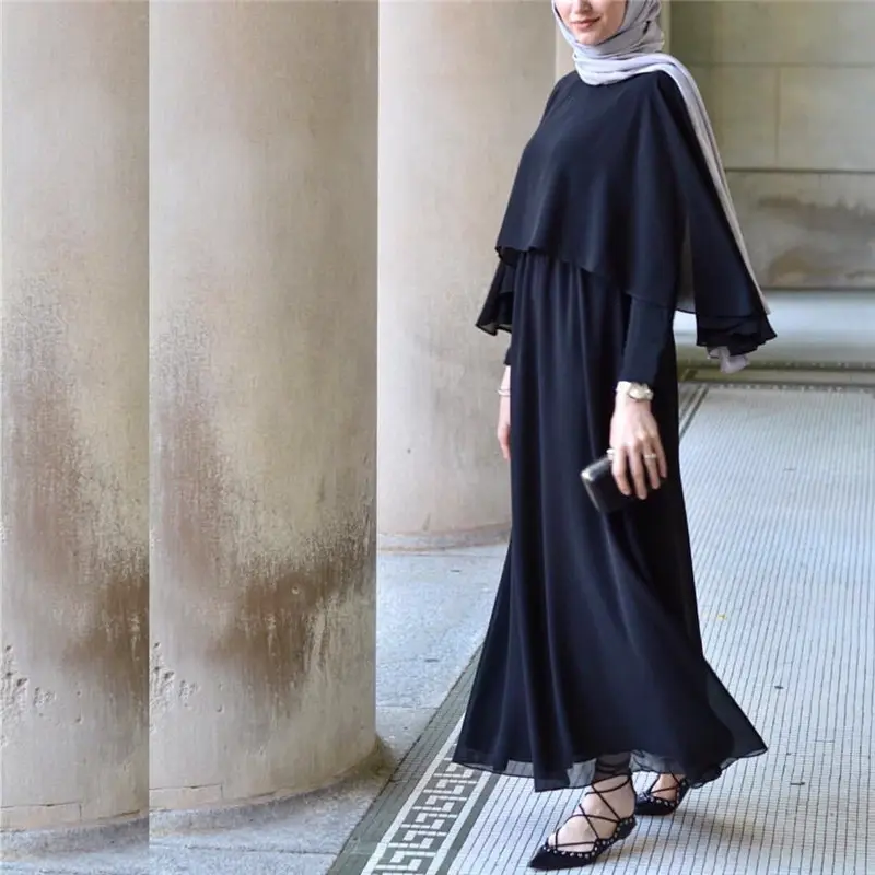 2024 Simple Modest Solid Color Nida Fabric Kaftan Islamic Clothing Abaya Plain Long Sleeve Muslim Maxi Dresses For Women