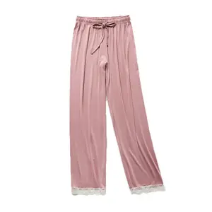 Benutzer definierte Lounge wear Mädchen Modal weites Bein Hosen Nachthemd Design Spitze Pyjama Hosen Frauen schlafen unten