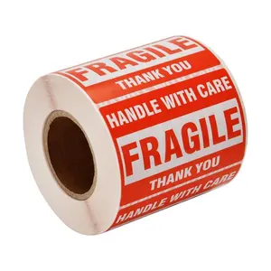 Pegatinas frágiles de 2 "x 3", etiqueta adhesiva frágil, mango con cuidado, etiquetas de envío de agradecimiento, 500 etiquetas/rollo