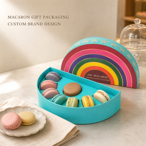 Eco-Friendly Biodegradable Recycled Rainbow Macaron Rigid Gift <b>Box</b> with UV Matte Finish for Desserts Candy and <b>Small</b> Gifts - Product Image 1