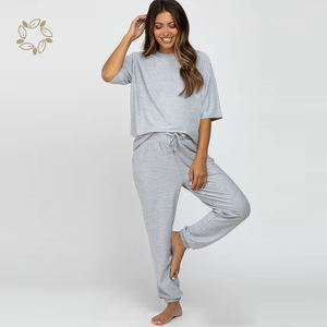 Organic Bamboo <strong>Maternity</strong> Pyjama Set Sustainable <strong>Maternity</strong> Short Sleeve t Shirt and Jogger Eco Friendly Pregnant Sleepwear - Product Image 5