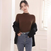Pull thermique en maille à col montant doublé polaire imitation vison pour femme, sous-vêtement chaud d'hiver, vente en gros