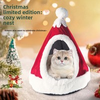 Nouvelle Maison pour Animaux de Compagnie Semi-fermée, Chaude et Résistante à l'Usure, Multi-fonctions, pour Toutes Saisons, avec Chapeau de Noël, Idéale pour l'Hiver et les Fêtes de Noël - Nid pour Chat