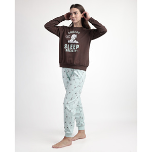 Đậu phộng Manga larga Pijama felpa ngủ xã hội Para mujer ODM Cierre elástico botones Y cordón patrón de dibujos animados - Product Image 2