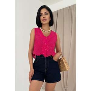 Blusa de Satén Bordada al por Mayor, Color Fucsia, sin Mangas, con Decoración de Encaje Floral, Estilo Vintage, Tallas XL, para Fiestas de Primavera/Otoño - Product Image 3