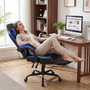 <span class=keywords><strong>Silla</strong></span> de Juego Ergonómica Negra y <span class=keywords><strong>Azul</strong></span>, <span class=keywords><strong>Silla</strong></span> de Juego de Cuero Giratoria y Reclinable, Muebles Deportivos para Gamers, <span class=keywords><strong>Silla</strong></span> de Computadora con Reposapiés - Product Image 3