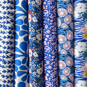 Nhận thiết kế tùy chỉnh in kỹ thuật số vải voan poplin 100% cotton 76gsm nhẹ, cắt sẵn, bộ màu xanh dương, hồng, vàng, họa tiết hoa - Product Image 1