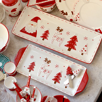 Service de table en porcelaine peinte à la main, style nordique minimaliste de Noël, assiette à steak mignonne, assiette plate à couleur sous-glaçure en relief, scellée
