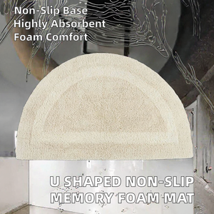 Tapis de bain en forme de U pour toilettes, motif gaufré original en coton, en polaire corail effet galet, antidérapant, super absorbant, à mémoire de forme - Product Image 2