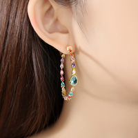 LUOXIN Boucles d'oreilles en zircon coloré à la mode européenne et américaine Accessoires quotidiens pour femmes