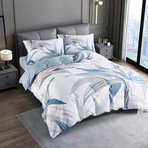 Poland Ready to Ship 200TC Eco-Friendly Washable Comforter Bed Set <b>Bedding</b> Blue Dyed <b>Leaf</b> Printed Single Bed Home & Hotel Use - Product Image 1