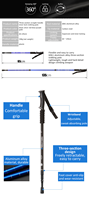 Bâtons de marche d'extérieur multifonctionnels en fibre de carbone ultra-légers Canne de randonnée ultra-courte pour personnes âgées pliable