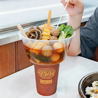 Gobelet jetable en plastique pour snacks et boissons, gobelet à thé au lait avec bol à snacks, gobelets à bubble tea 2-en-1 avec plateau à frites et logo personnalisé