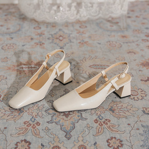 Zapatos de Tacón Alto con Tira en el Tobillo, Punta Cuadrada, Charol, Tacón Grueso, Zapatos de Moda para Mujer, Todas las Temporadas, Correa con Hebilla, Color Sólido - Product Image 1