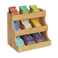 Organisateur de sachets de thé en bambou rectangulaire personnalisé, finition laquée, capacité de 180 sachets de thé, 9 compartiments, support en bois écologique pour le sucre