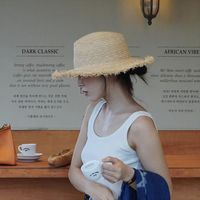 Chapeau Panama en paille de raphia pour femme, avec franges, pour l'été, la plage, la protection solaire, les vacances, les loisirs, les voyages en plein air