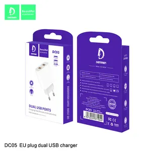 Çift USB DC5V 2.4A kadar 12W usb duvar şarj cihazı nikel kaplama ab tak ev şarj cihazı beyaz çift usb duvar iphone şarj cihazı DENMEN