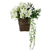 Nouvelle Arrivée Transfrontalière : Couronne Classique Faite à la Main, Réaliste, en Plastique, avec Lys et Feuilles Vertes, pour Panier Suspendu, 40x30cm, Décoration de Mariage