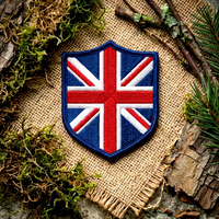Écusson décoratif tissé de haute qualité en PVC écologique, thermocollant, brodé, en forme de bouclier, motif drapeau Union Jack, pour vêtements