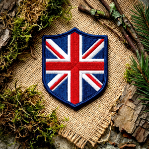 Iron-On Embroidered Eco-Friendly Canvas <b>Union</b> <b>Jack</b> Flag Patch Shield Shape Woven Decorative Badge for Cloth - Product Image 1