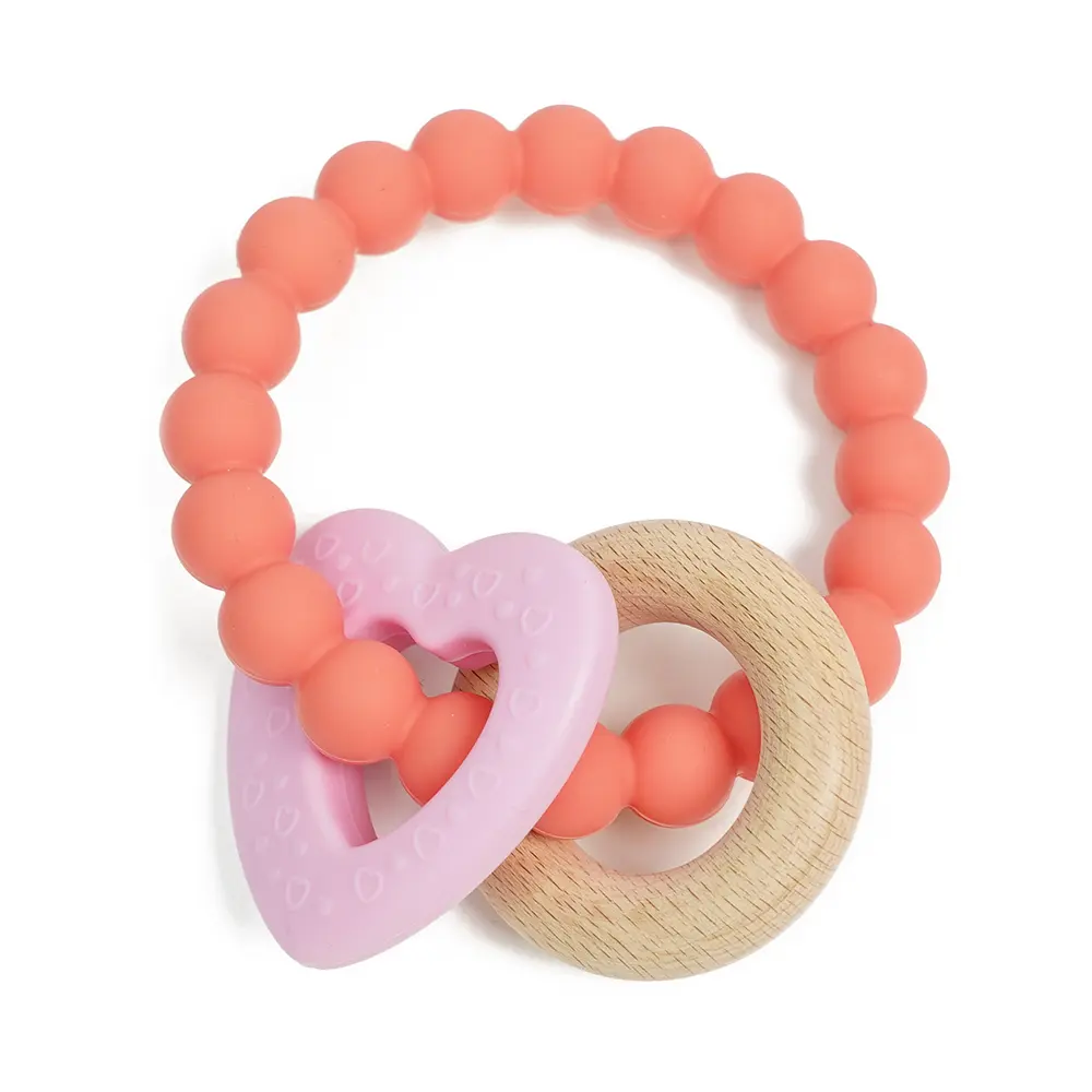 Neue Produkte Silikon Zahnen Reborn Baby Soft Round Bead Armband Spielzeug mit Herz und runden Ring Beiß ringen